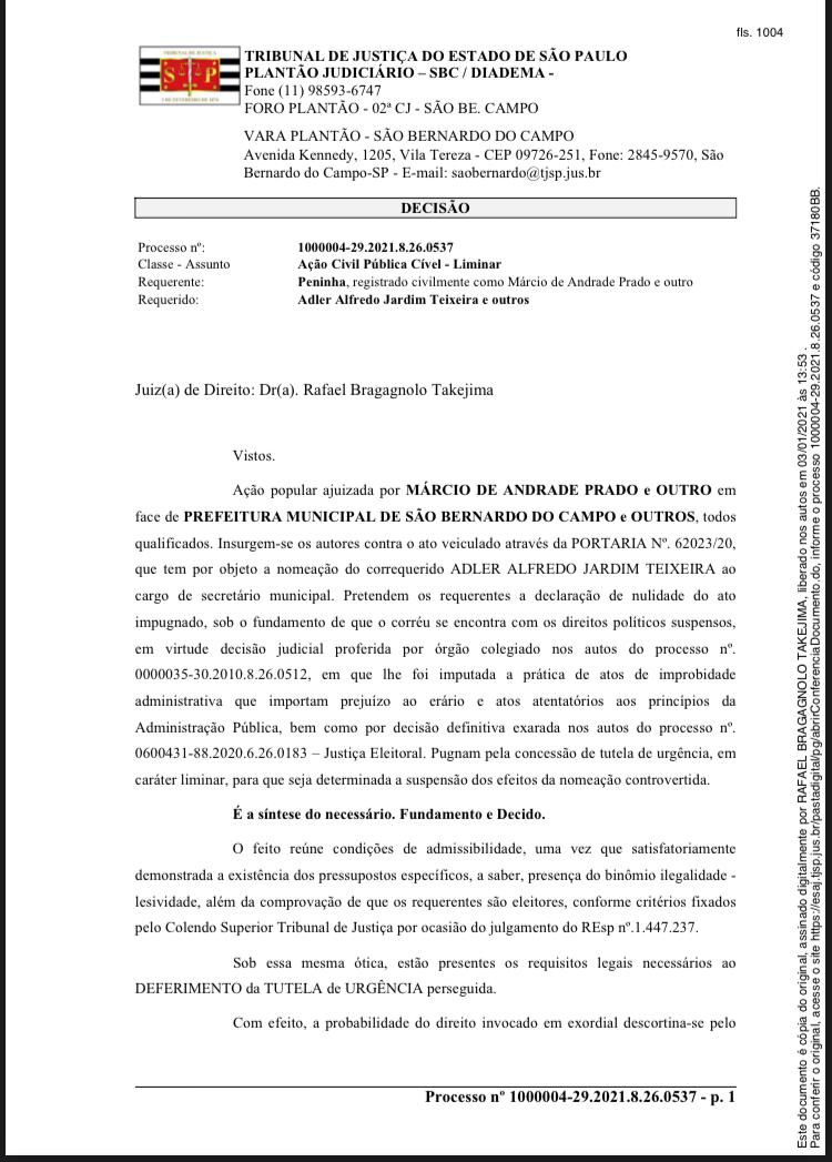 JUSTIÇA DE SBC SUSPENDE NOMEAÇÃO DE KIKO TEIXEIRA PARA SECRETARIA NA GESTÃO MORANDO