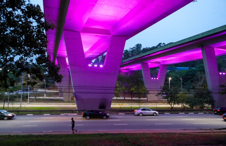 VIADUTO EM DIADEMA RECEBE NOVA ILUMINAÇÃO COLORIDA PARA CAMPANHAS DE CONSCIENTIZAÇÃO