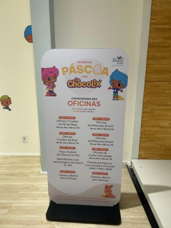 GRATUITO: PROGRAMAÇÃO INFANTIL DE PÁSCOA TRAZ OFICINAS, PARADAS MUSICAIS E ENCONTRO COM PERSONAGENS DO CHOCOLIX NO SÃO BERNARDO PLAZA