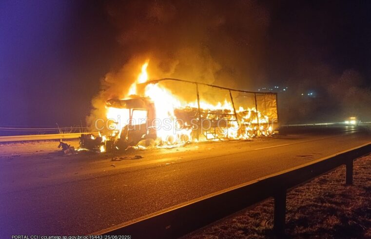 CARRETA BATE, PEGA FOGO E MOTORISTA MORRE CARBONIZADO NO RODOANEL
