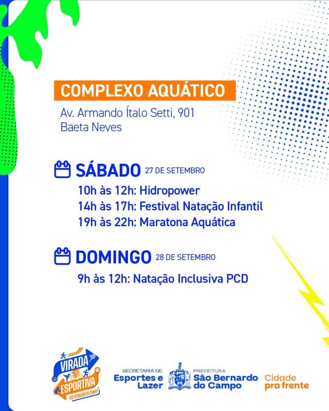 SÃO BERNARDO TERÁ 1ª VIRADA ESPORTIVA NOS DIAS 27 E 28 DE SETEMBRO COM MAIS DE 70 ATIVIDADES EM 30 MODALIDADES GRATUITAS