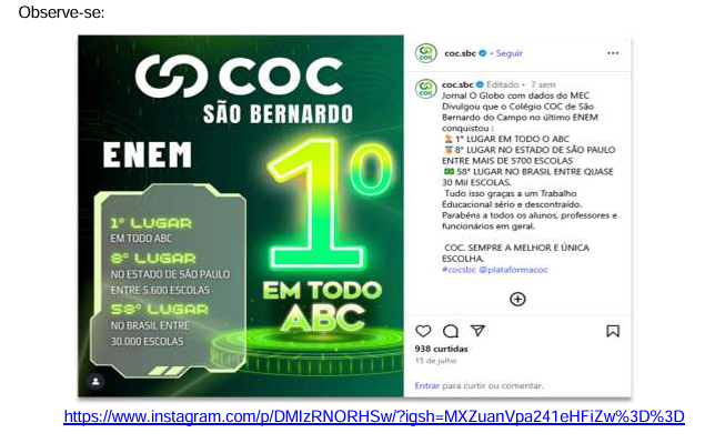 DEPUTADO QUESTIONA PUBLICIDADE DO COLÉGIO COC EM SÃO BERNARDO, QUE ANUNCIA 1º LUGAR NO ENEM