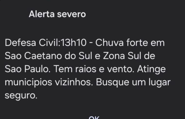 DEFESA CIVIL EMITE ALERTA DE CHUVA FORTE PARA MORADORES DO ABC