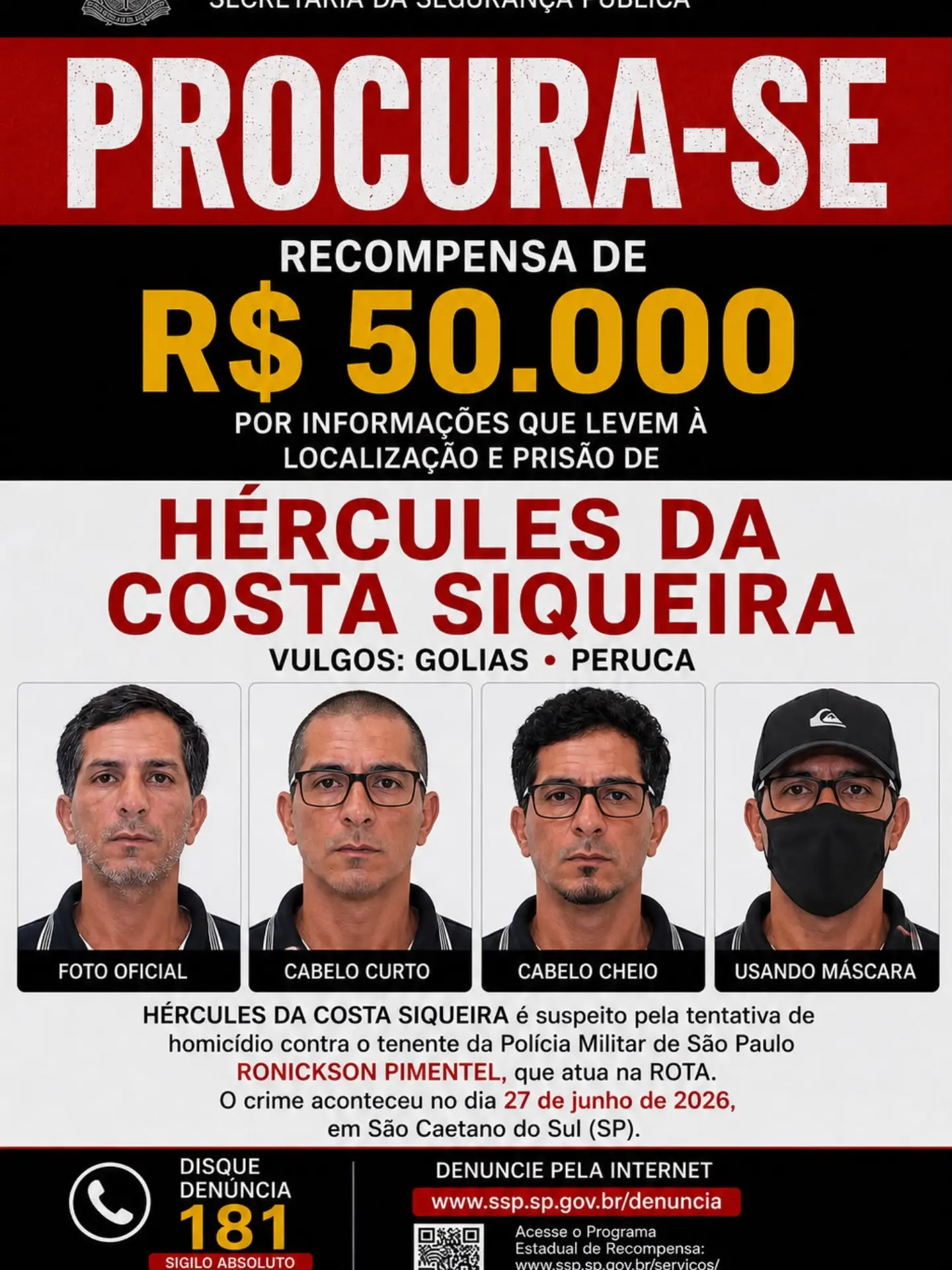 SUSPEITO DE ATENTADO CONTRA TENENTE DA ROTA PASSA A INTEGRAR LISTA DA INTERPOL