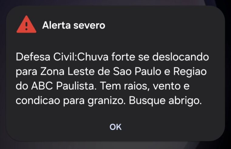 DEFESA CIVIL EMITE ALERTA SEVERO PARA CHUVA FORTE NO ABC PAULISTA